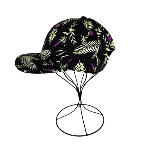 HM‎ Tropical Print Adjustable Snapback Hat Black/Purple/Green Leaf Design Unisex - Picture 6 of 10